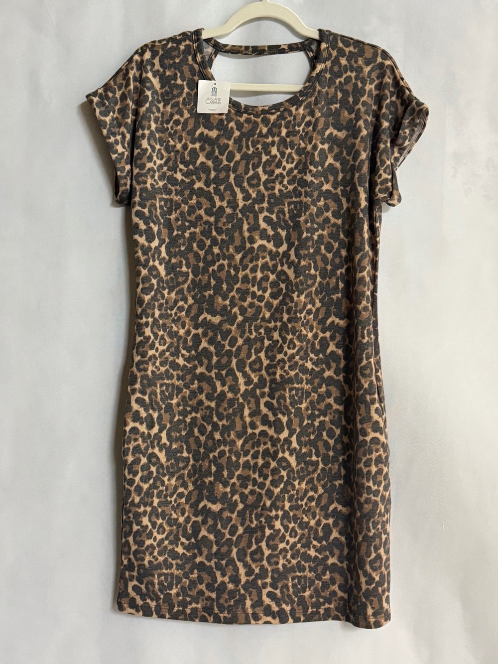 NWT Leopard Print Open Back Mini T-Shirt Dress Small